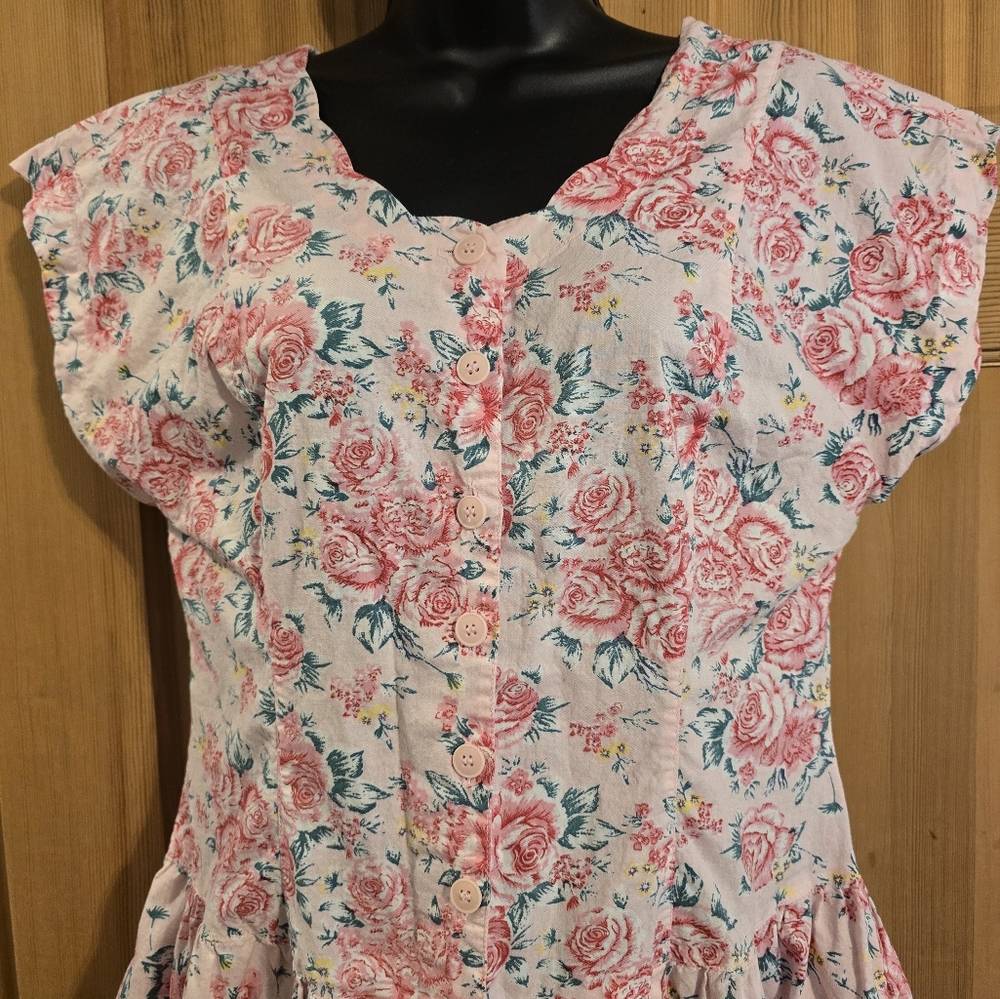 Vintage Adonna Pink Floral 80s 90s Gramma Midi Dress Shabby Chic Cottage - Picture 3 of 9